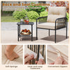 Single chair with beige cushion, hand-woven PE rattan, and metal frame, ideal for outdoor patio relaxation.