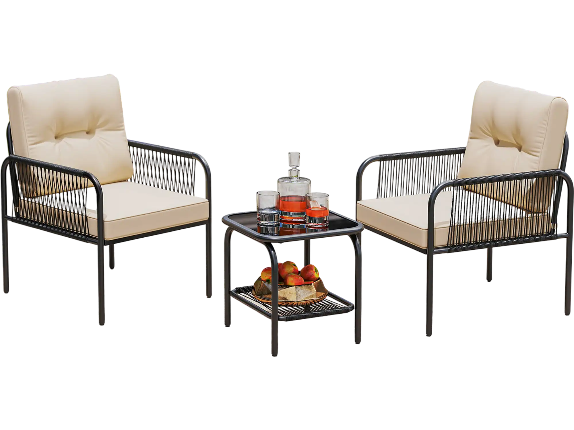 Costway 3-Piece Patio Bistro PE Wicker Rattan Furniture Set Beige 251386497 New
