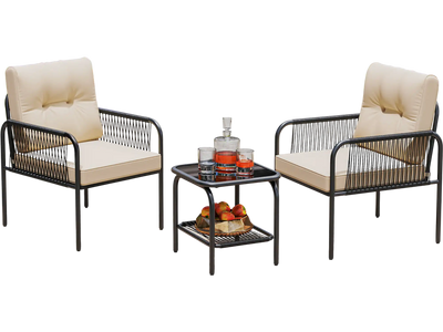 Costway 3-Piece Patio Bistro PE Wicker Rattan Furniture Set Beige 251386497 New