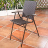 Folding rattan bar chair shown from the front, featuring a lightweight steel frame and comfortable armrests for.