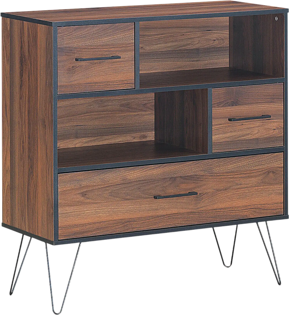 3-Tier Wood Storage Cabinet with Drawers and 4 Metal Legs