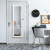 Wall mounted lockable mirror jewelry cabinet with LED light, showcasing full-length mirror and space-saving design for.