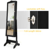 Black jewelry cabinet armoire with full-length mirror and secure lock, designed for organized storage and easy access.