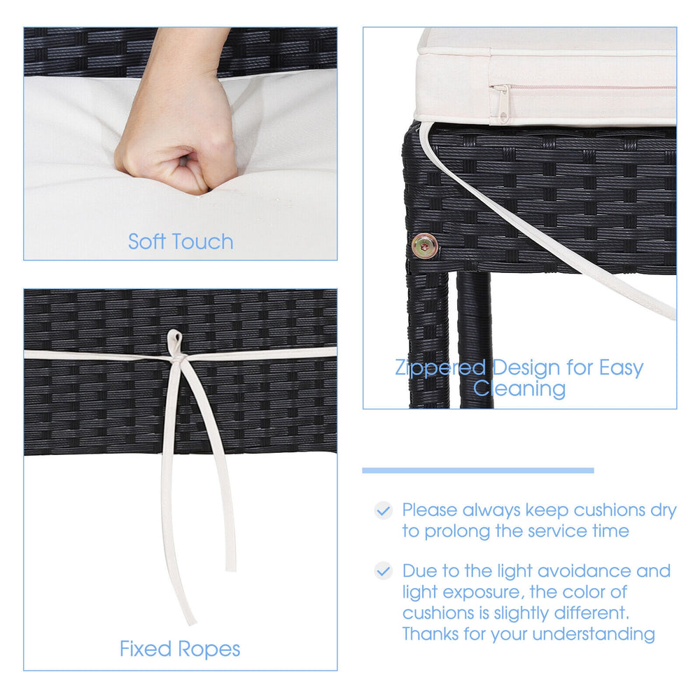 Close-up of soft padded cushions with zippered design and fixed ropes for the 5 Pieces Patio Acacia Wood Dining Set.
