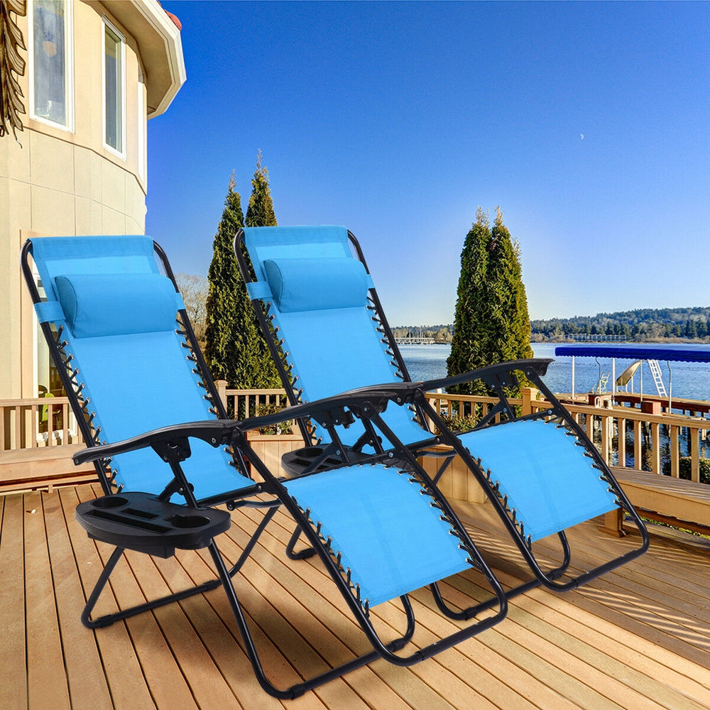 2 Pieces Folding Lounge Chair with Zero Gravity-Light Blue - Gallery View 1 of 8