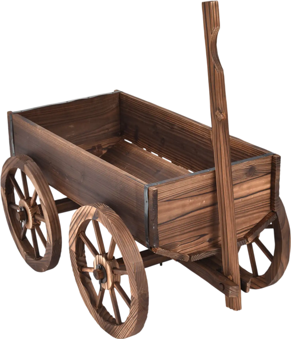 Wood Wagon Planter Pot Stand with Wheels
