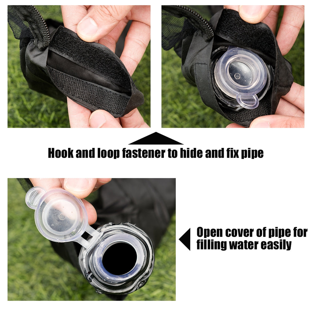 Close-up of the adjustable drawstring and water-fillable tube of a 9-10 feet outdoor umbrella mosquito net.