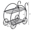 Two-tier heavy duty metal flower cart plant stand with curved handles and decorative wheels for displaying potted.