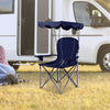 Portable folding beach canopy chair in blue, featuring an adjustable canopy and sturdy frame, perfect for beach outings.