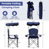 Side view of the portable folding beach canopy chair in blue, showcasing its sturdy frame and adjustable canopy for.
