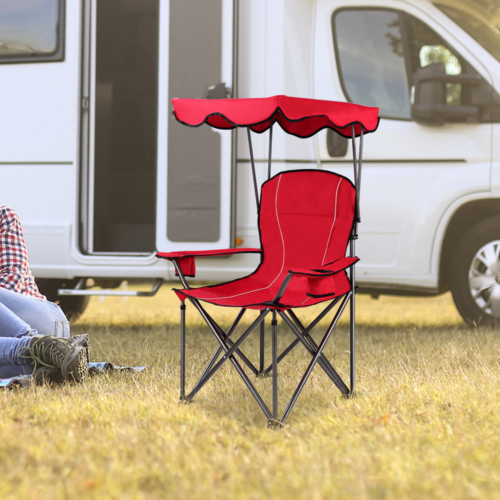 Portable Folding Beach Canopy Chair with Cup Holders-Red - Gallery View 1 of 9
