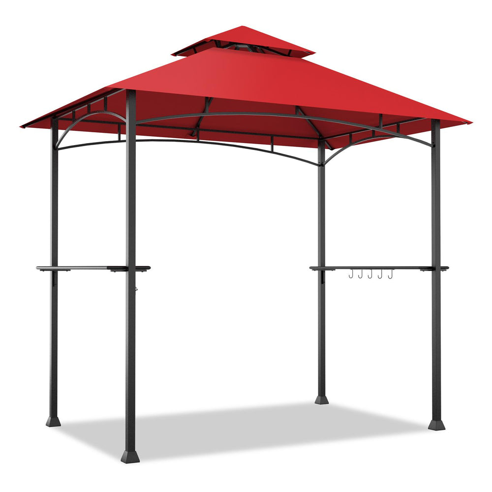 Red 8 x 5 feet outdoor barbecue grill gazebo with double roof, 360-degree ventilation, and built-in shelves for.