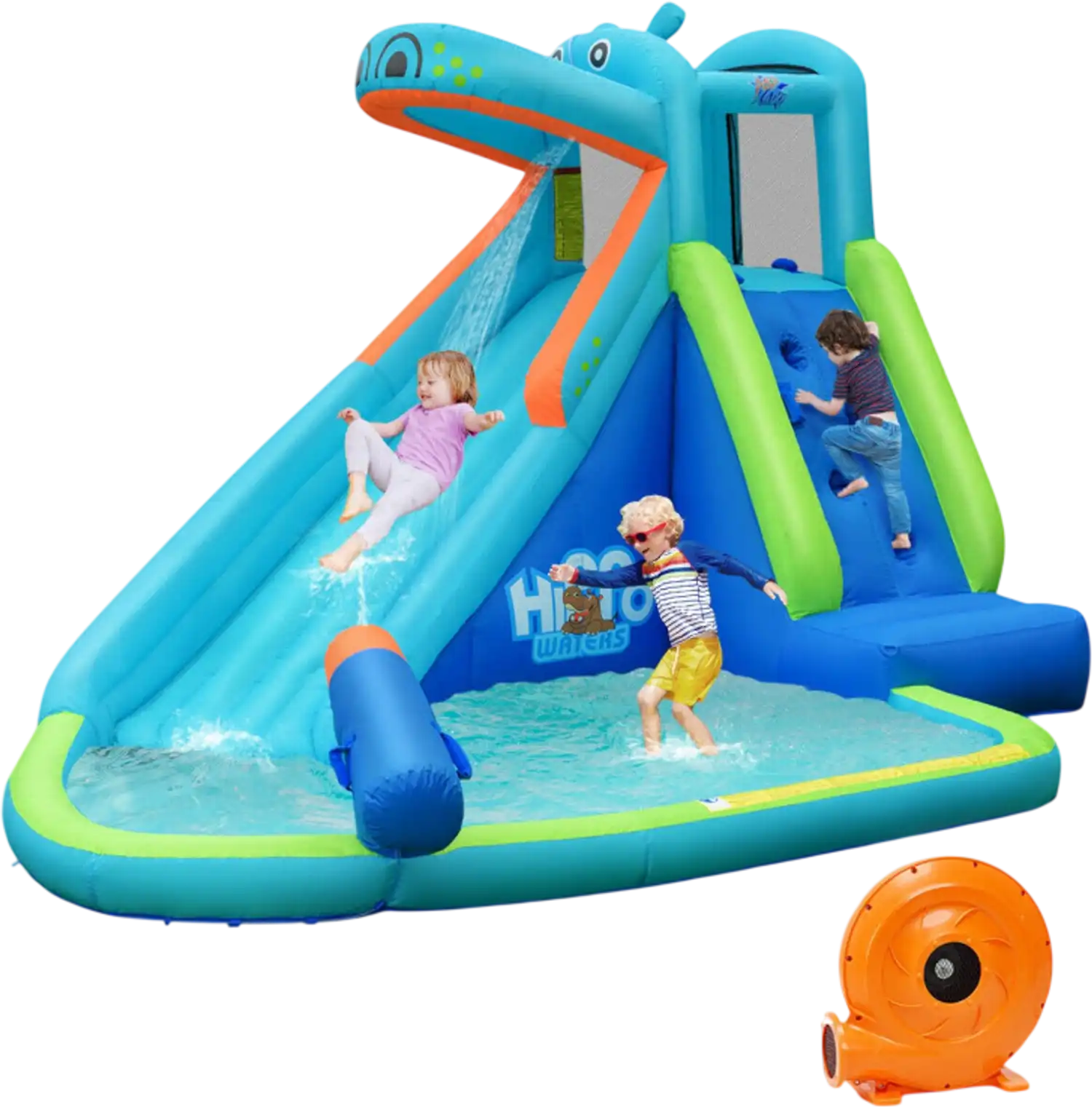 Costway Hippo Inflatable Water Slide Bounce House w/ 740W Blower 91754236 New