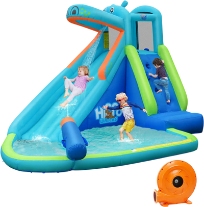 Costway Hippo Inflatable Water Slide Bounce House w/ 740W Blower 91754236 New