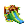 Kids inflatable jungle bounce house with two slides, climbing wall, and multiple play areas for outdoor fun.