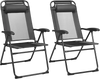 Two gray adjustable folding recliner chairs with steel frame and breathable mesh, perfect for outdoor relaxation.