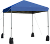 Blue 8’x8' outdoor pop-up canopy tent with adjustable height, sturdy steel frame, ideal for parties and camping.