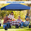 Outdoor pop-up canopy tent in blue, featuring a sturdy steel frame, adjustable height, and ideal for gatherings and.