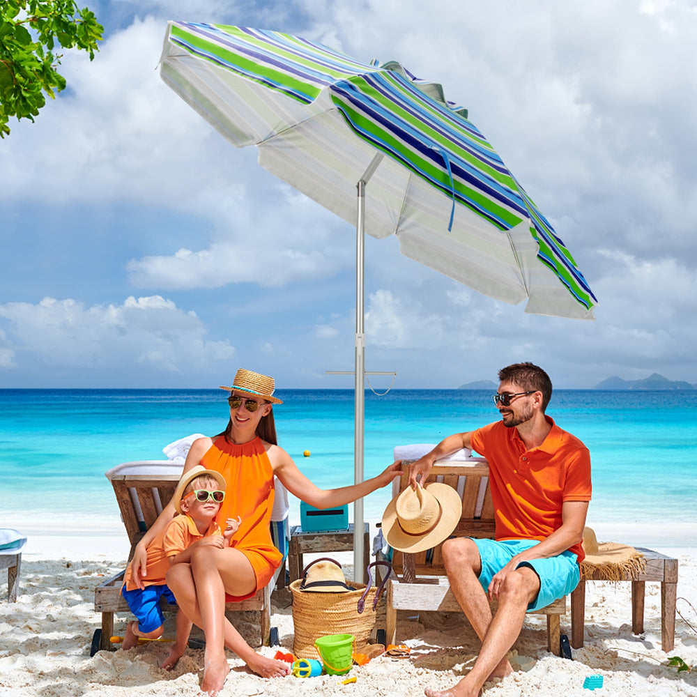 6.5 Feet Beach Umbrella with Sun Shade and Carry Bag without Weight Base-Green - Gallery View 1 of 12