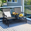2-Person Double Rocking Loveseat with Mesh Fabric and Center Tempered Glass Table-Gray - Gallery View 1 of 11