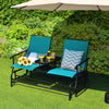 2-Person Double Rocking Loveseat with Mesh Fabric and Center Tempered Glass Table-Turquoise - Gallery View 1 of 11