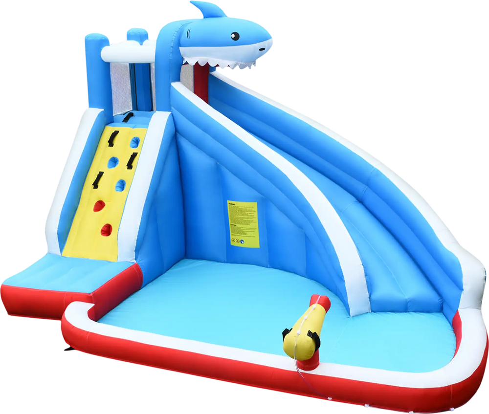 Inflatable Shark Bounce House with Water Slide and Climbing Wall without Blower
