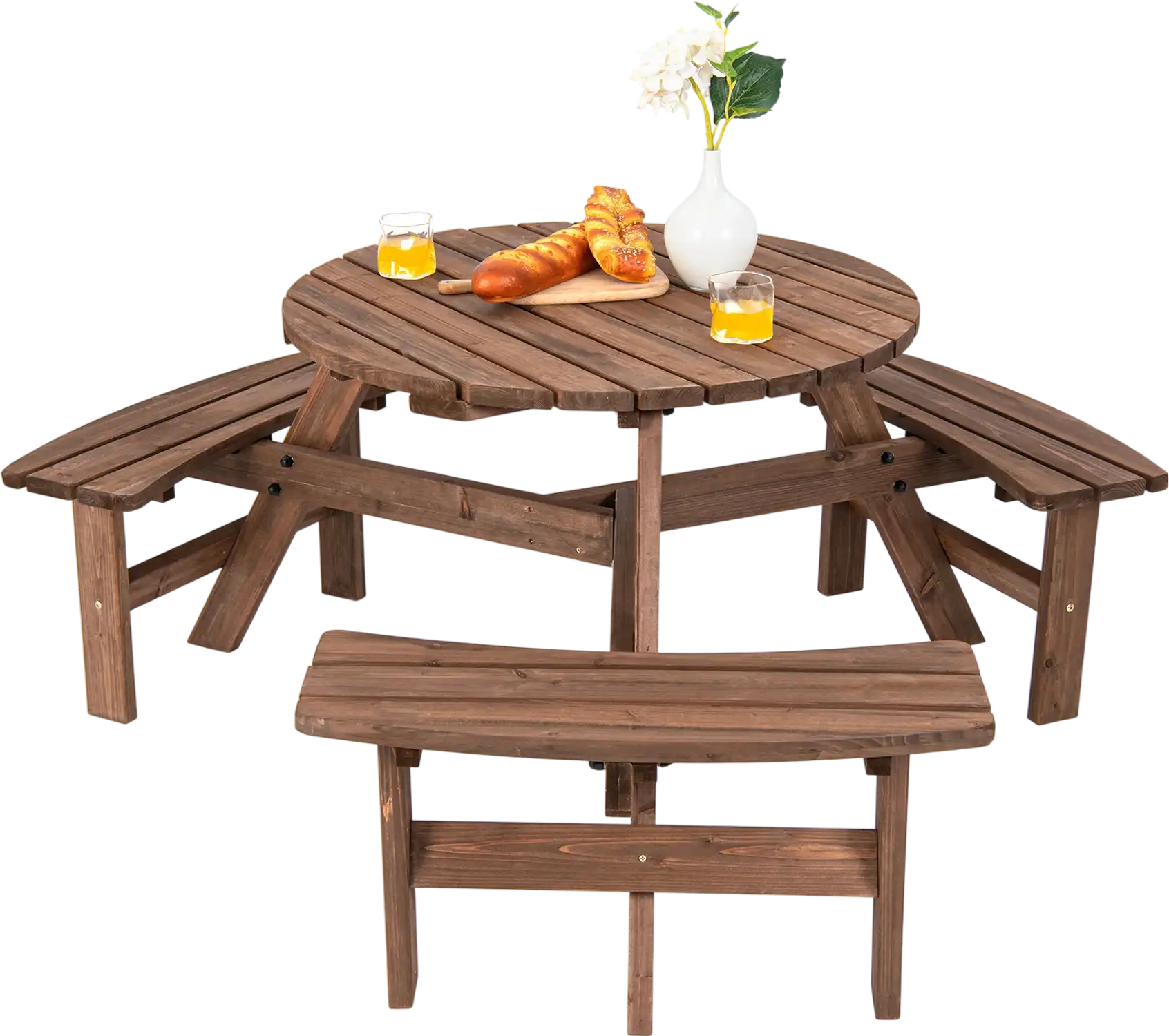 Costway 6 Person Wooden Picnic Table Set w/ Bench & Umbrella Hold 49318072 New