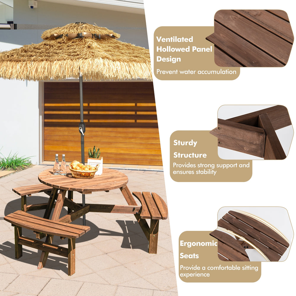 Ergonomic wooden bench from the 6-person picnic table set, made of fir wood, designed for comfortable outdoor seating.