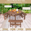 Round 6-person wooden picnic table set with benches, made of fir wood, ideal for patios and outdoor gatherings.
