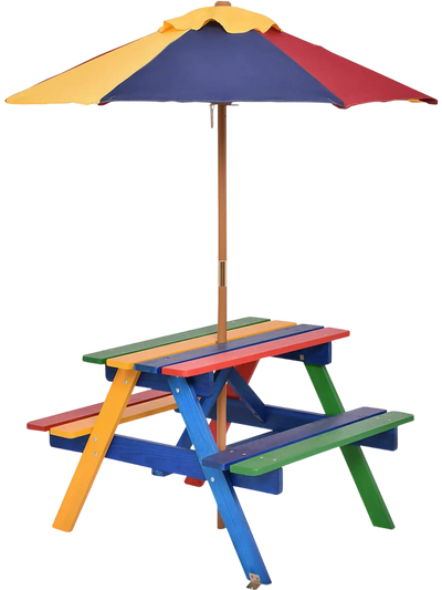 Costway Outdoor 4-Seat Kids Picnic Play Table Bench Set w/ Removable Umbrella 28971305 New
