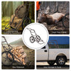 Larger Capacity Folding Deer Game Cart with 17" wheels, heavy-duty steel frame for transporting game and firewood.
