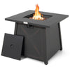 30-inch square propane gas fire table with a waterproof cover, featuring a 50,000 BTU heat output for outdoor warmth.
