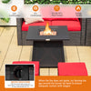 30-inch square propane gas fire table with a 50,000 BTU output, featuring a waterproof cover for outdoor use.