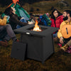30-inch square propane gas fire table with a waterproof cover, providing 50,000 BTU heat for outdoor gatherings.