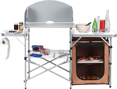 Costway Portable Outdoor BBQ Grilling Table w/ Windscreen Bag 29051763 New