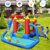 Inflatable bounce house splash pool with water slide, featuring safety fence, for kids aged 3-10, accommodates 4.