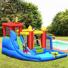Inflatable bounce house splash pool with water slide, featuring multiple play areas for kids aged 3 to 10 years.