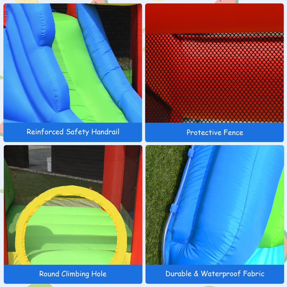 Reinforced safety handrail and protective fence of the inflatable bounce house splash pool for safe play.