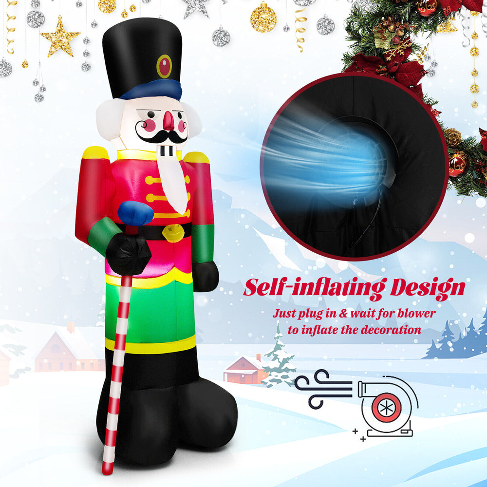 Inflatable 8-foot nutcracker soldier with 2 LED lights, made of weather-resistant polyester, perfect for outdoor.
