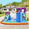 Colorful 6-in-1 inflatable dual water slide bounce house with water sprayers, perfect for summer fun and active play.
