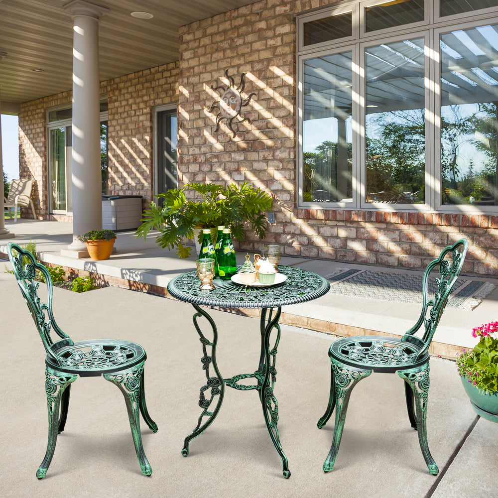 Outdoor Cast Aluminum Patio Furniture Set with Rose Design-Green - Gallery View 1 of 9