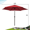 10-foot dark red outdoor patio umbrella with tilt adjustment and crank, ideal for sun protection in gardens or patios.