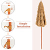 Portable 6.5 feet thatched tiki beach umbrella with adjustable tilt for easy sun protection during outdoor activities.