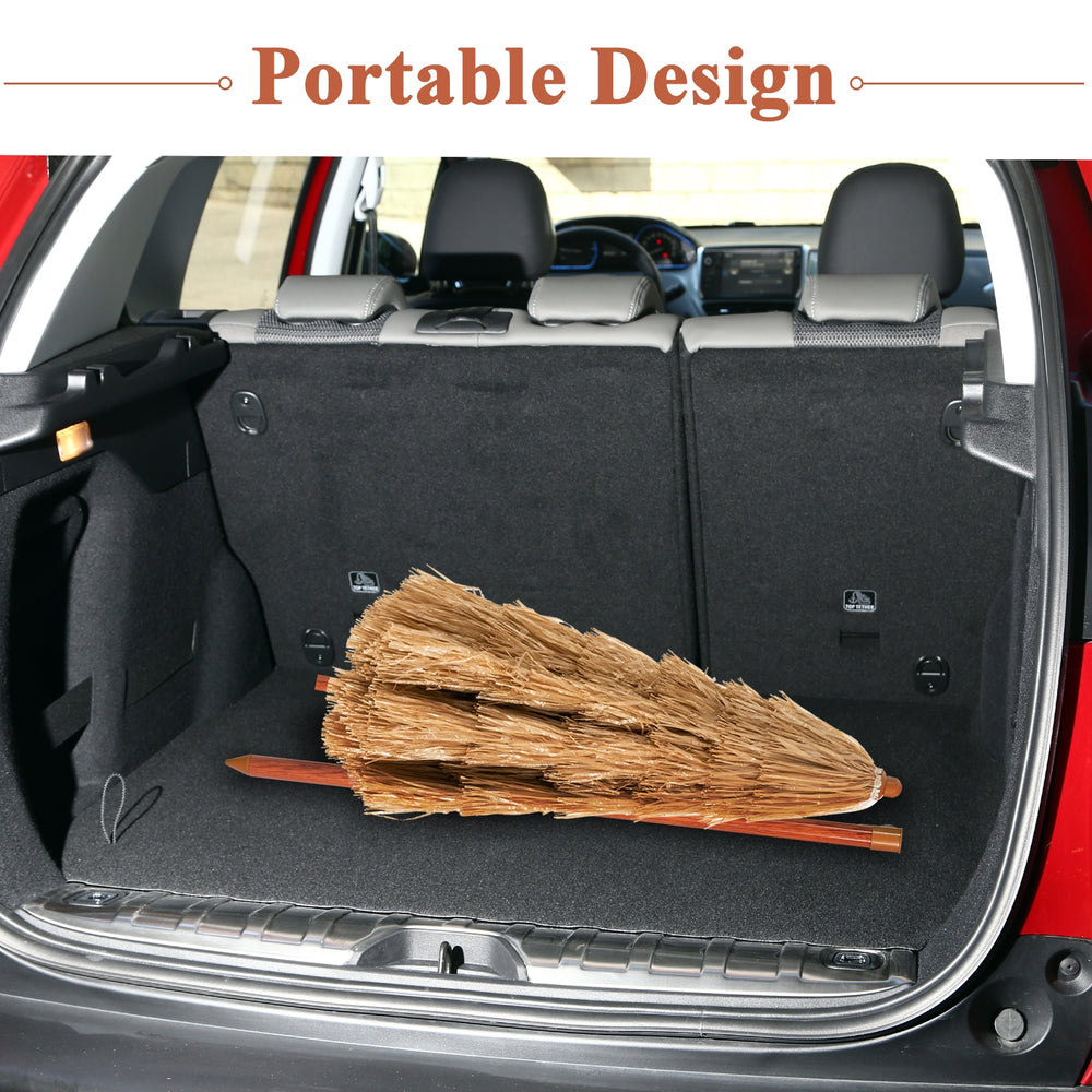 Portable 6.5 feet thatched tiki beach umbrella with adjustable tilt, ideal for outdoor relaxation and easy storage.