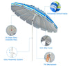 8FT portable beach umbrella in blue with tilt mechanism and fiberglass ribs, perfect for garden and patio use.