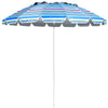 8FT portable beach umbrella in blue with tilt mechanism and sand anchor, perfect for garden and patio use.