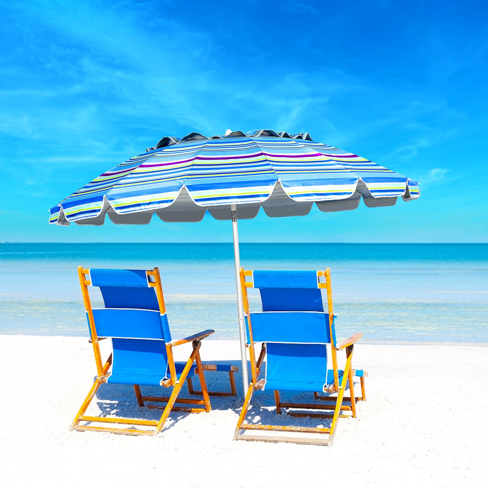 8FT Portable Beach Umbrella with Sand Anchor and Tilt Mechanism for Garden and Patio-Blue - Gallery View 1 of 12