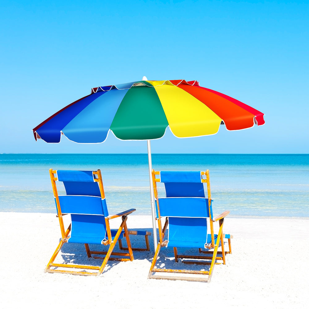 8FT Portable Beach Umbrella with Sand Anchor and Tilt Mechanism for Garden and Patio-Multicolor - Gallery View 1 of 12