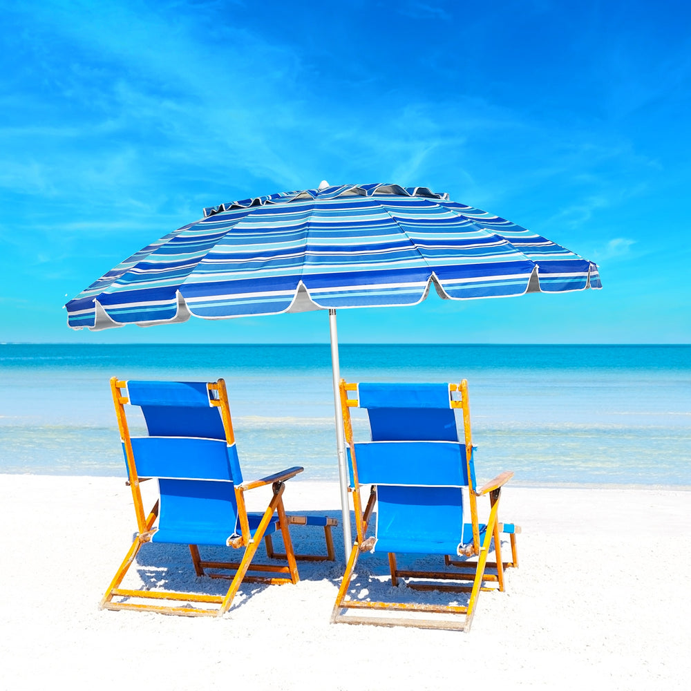 8FT Portable Beach Umbrella with Sand Anchor and Tilt Mechanism for Garden and Patio-Navy - Gallery View 1 of 12