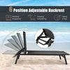 Outdoor reclining chaise lounge chair in black with 6-position adjustable backrest for patio and poolside relaxation.